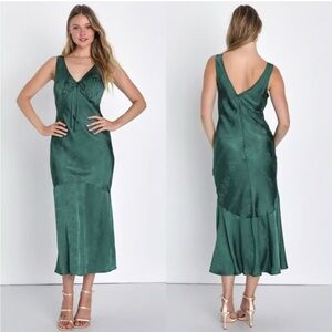 Lulus Green Satin Midi Dress